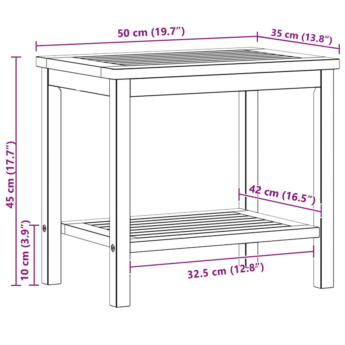 vidaXL Side Table Oil Natural 50 x 35 x 45 cm Solid Acacia Wood