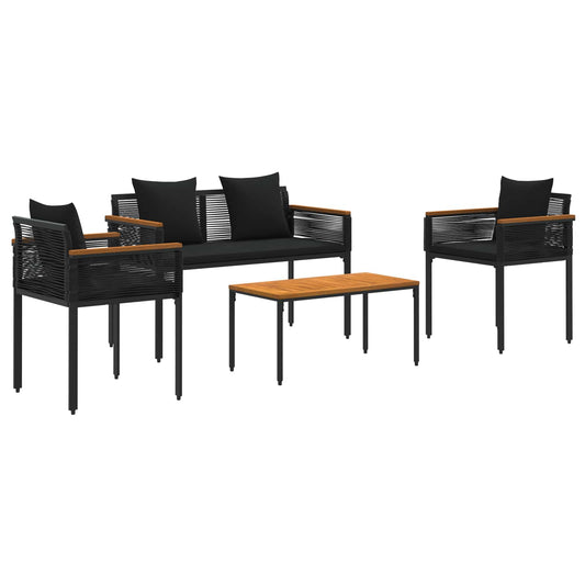 vidaXL Outdoor Furniture Set with Cushion 4 pcs Black Poly Rattan