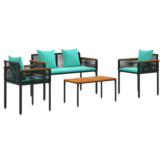 vidaXL Outdoor Furniture Set Black and Turquoise Poly Rattan