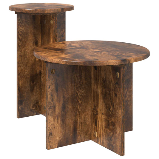 vidaXL Side Table Set 2 pcs Smoked Oak Ø 45 x 35 cm Engineered Wood