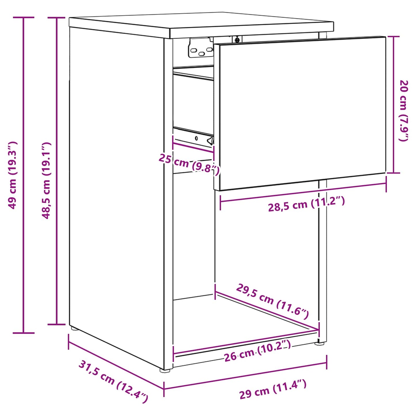 vidaXL Bed Cabinet Black Oak 29 x 31.5 x 49 cm Engineered Wood