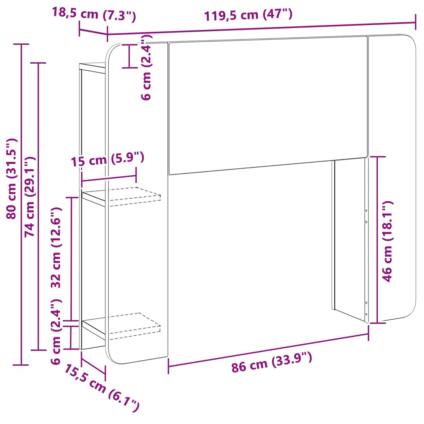 vidaXL Headboard Cabinet with Storage White Engineered Wood