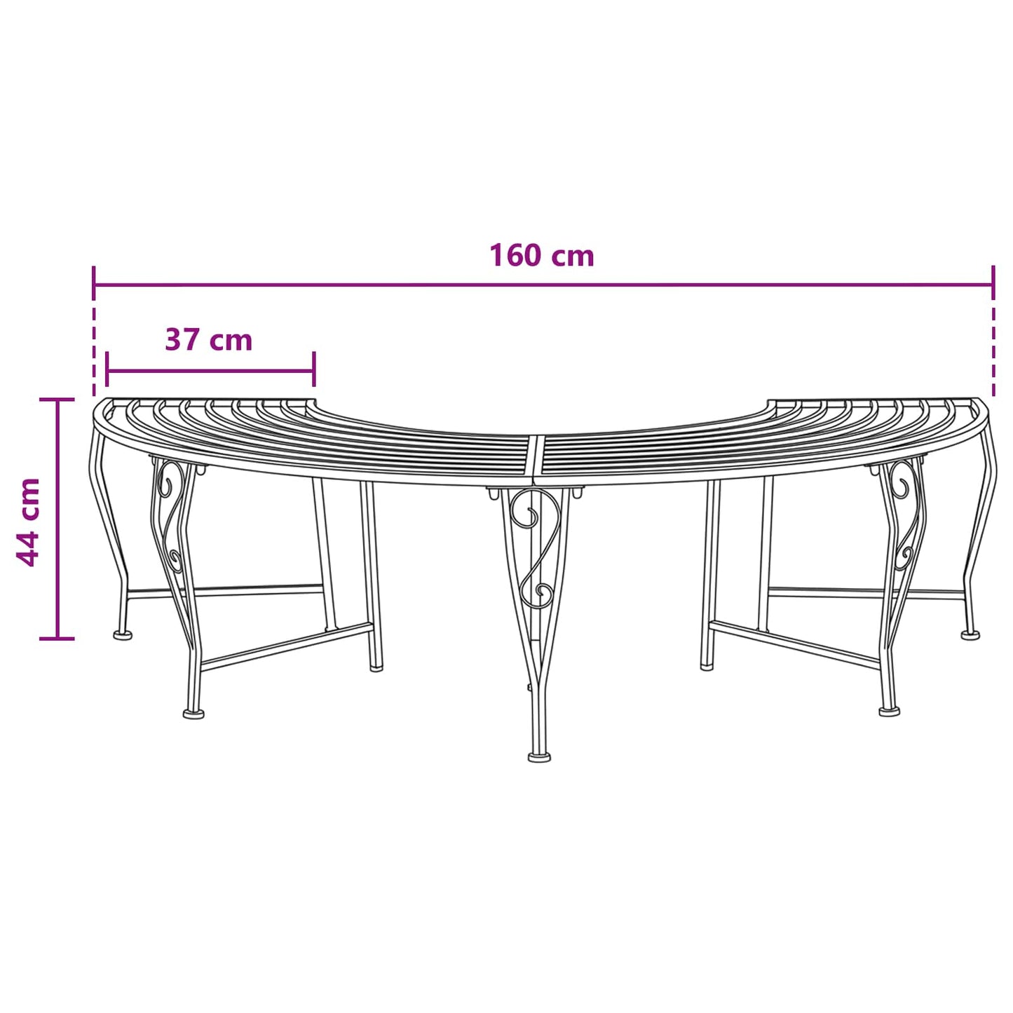 vidaXL Tree Bench 4-Seater 160 x 80 x 44 cm Steel Antique Brown