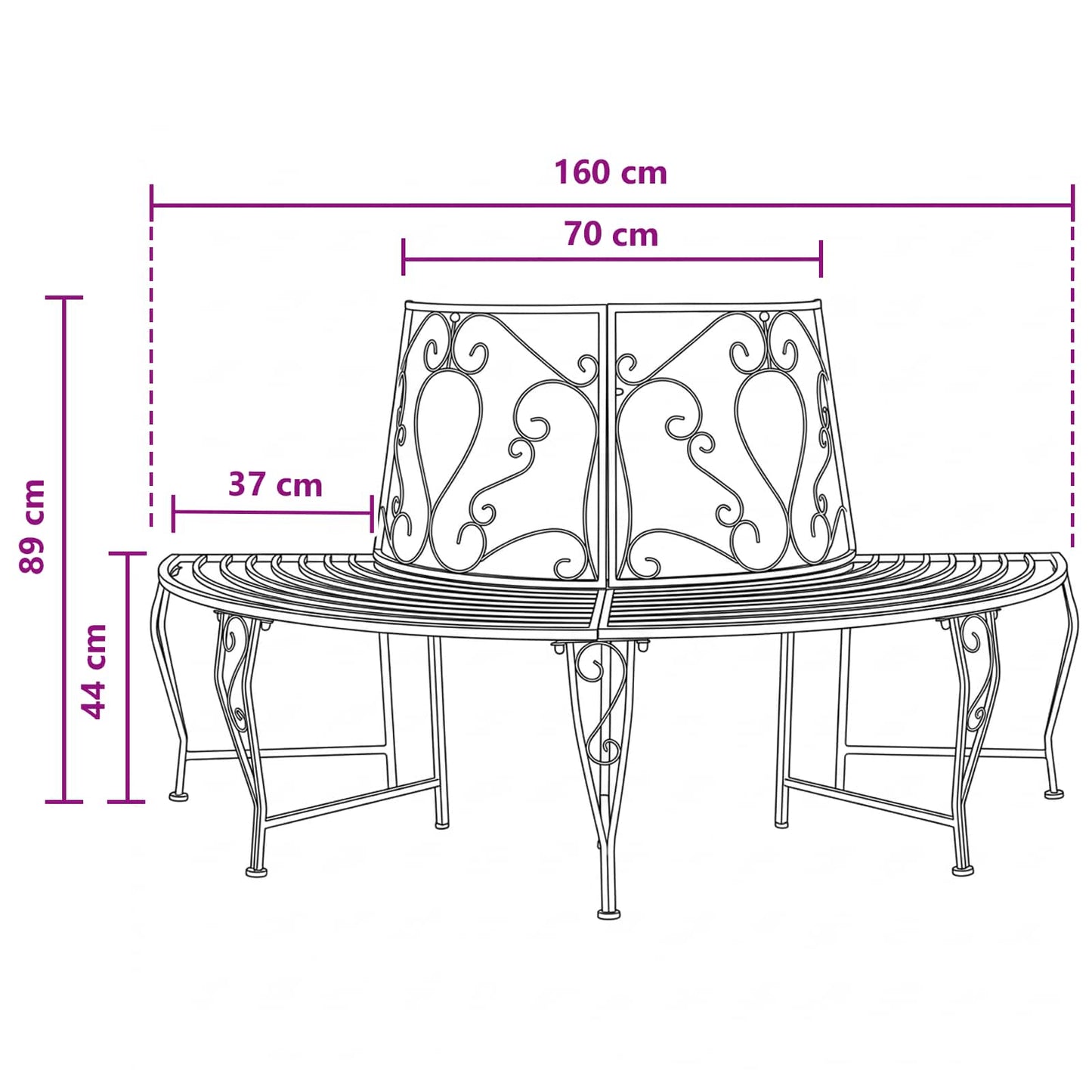 vidaXL Tree Bench 4-Seater 160 x 80 x 89 cm Steel Silver Grey