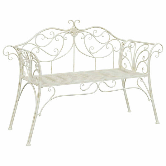 vidaXL Garden Bench 2-Seater 130 x 47 x 90 cm Steel Antique White