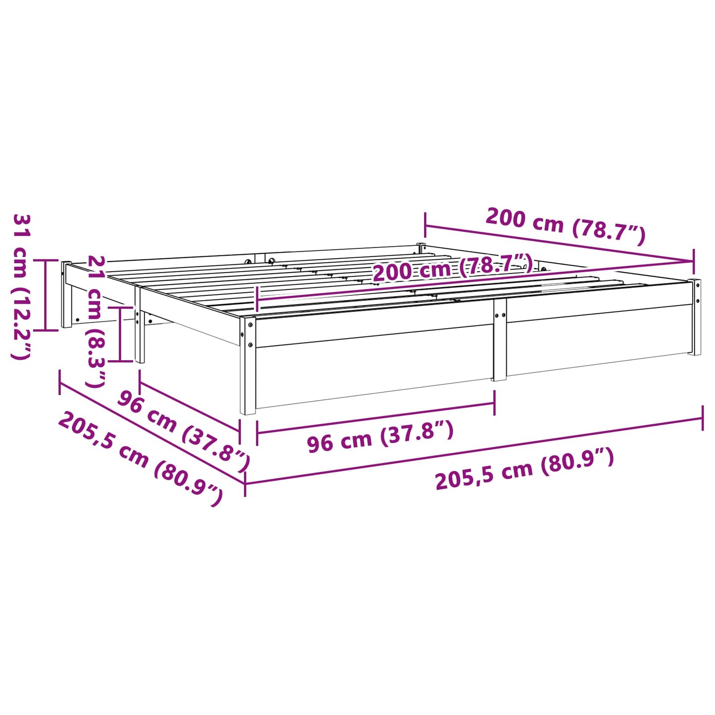 vidaXL Bed Frame Wax Brown 200 x 200 cm Solid Pine Wood