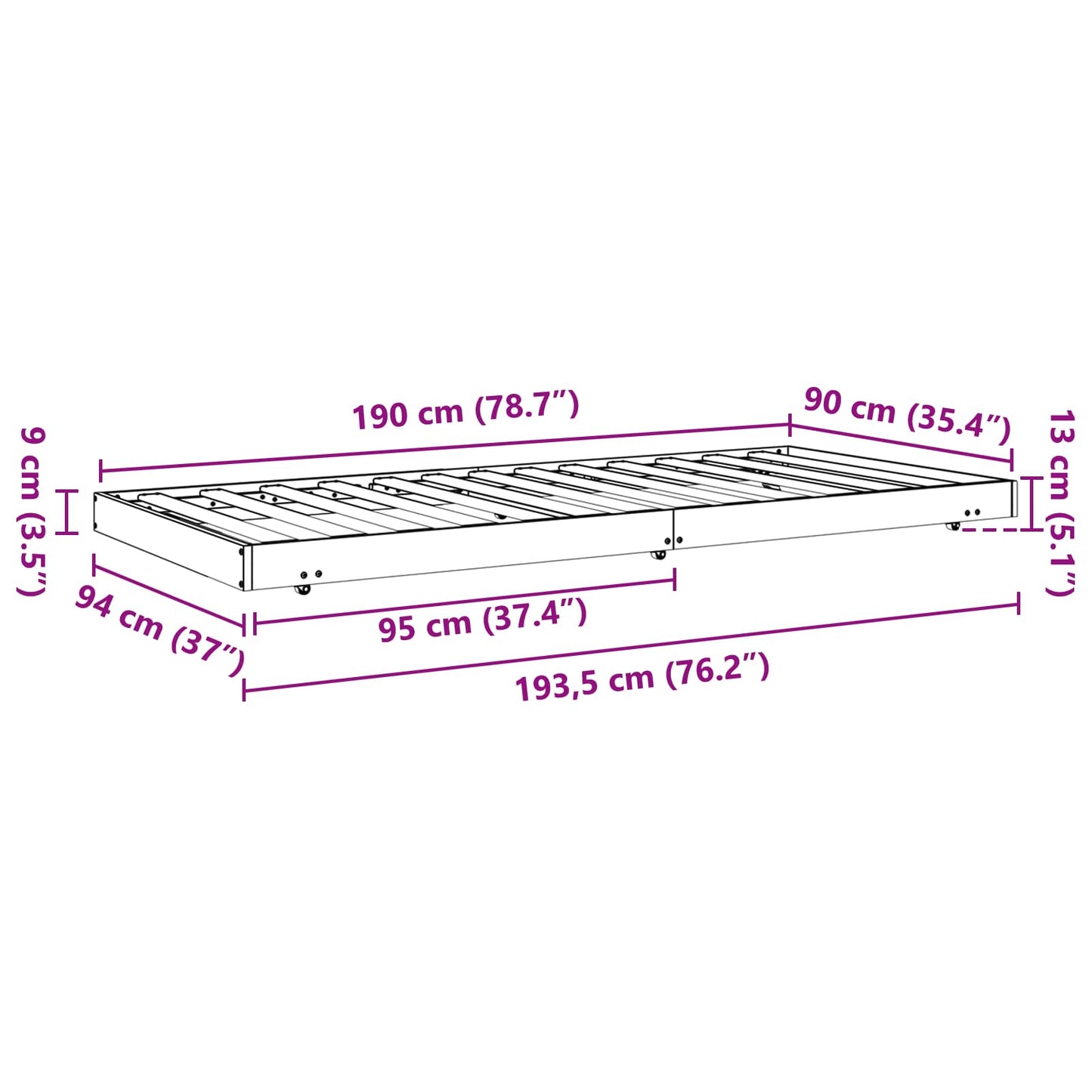 vidaXL Bed Frame Wax Brown 90 x 190 cm Solid Pine Wood