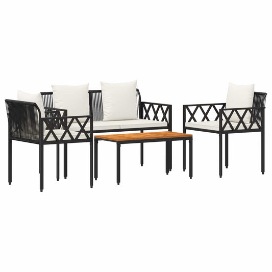 vidaXL Outdoor Furniture Set 4 pcs Black and Cream White Poly Rattan