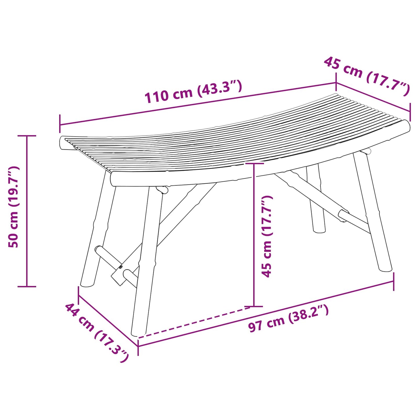 vidaXL Garden Bench Natural 110 x 45 x 50 cm Bamboo