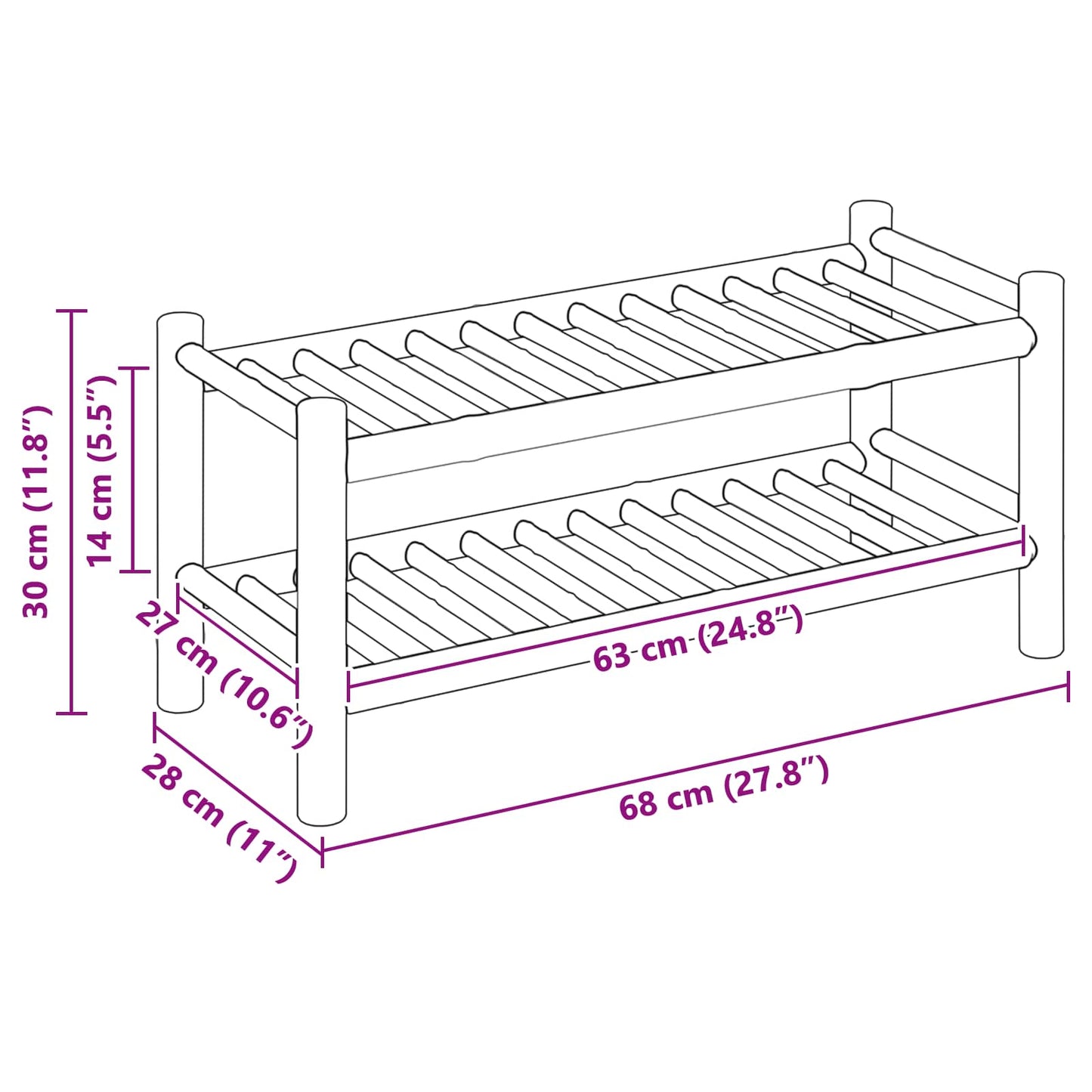 vidaXL Shoe Rack with Shelf Natural 68 x 28 x 30 cm Bamboo