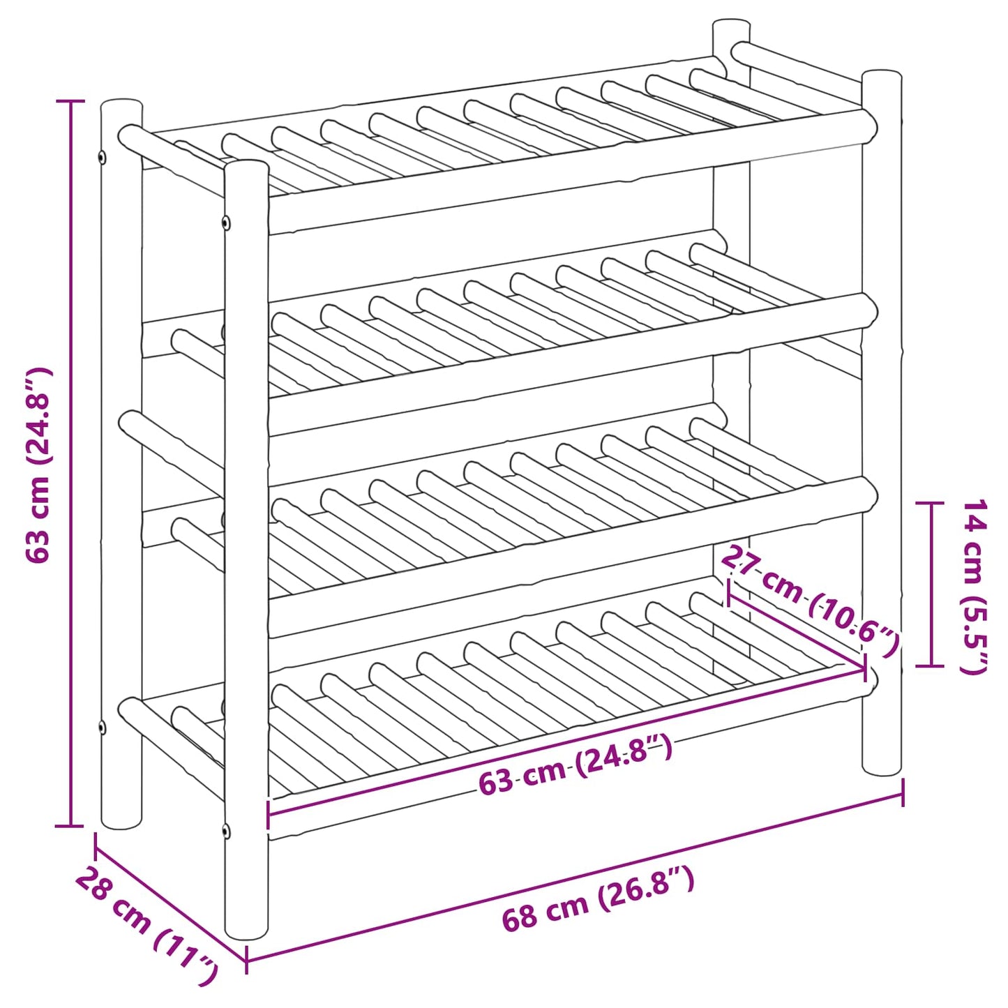 vidaXL Shoe Rack with Shelf Natural 68 x 28 x 63 cm Bamboo