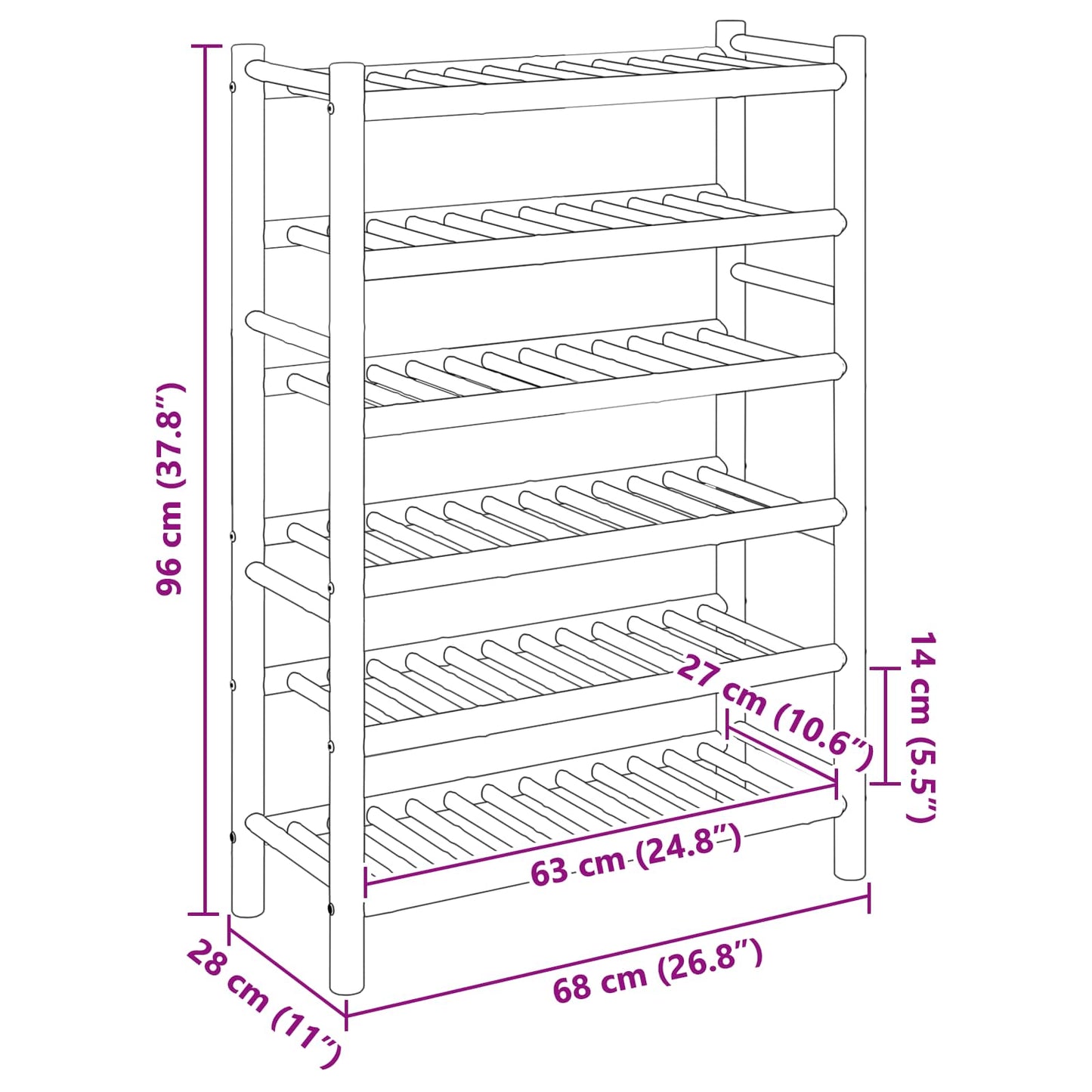 vidaXL Shoe Rack with Shelf Natural 68 x 28 x 96 cm Bamboo