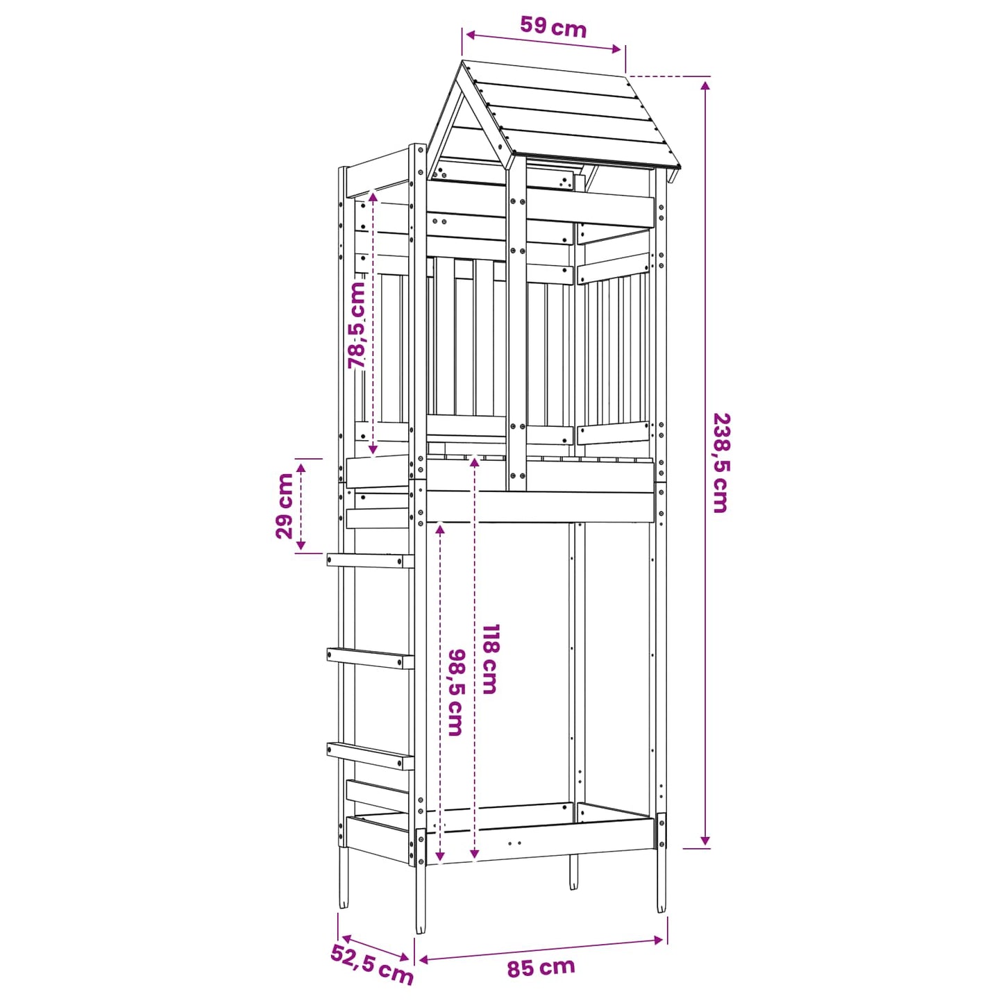 vidaXL Play Tower Brown 52.5 x 85 x 238 cm Solid Pine Wood