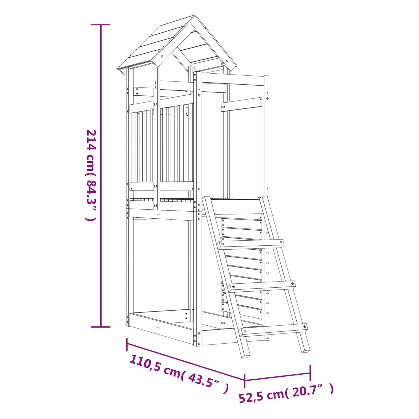 vidaXL Play Tower Brown 110.5 x 52.5 x 214 cm Solid Douglas Wood