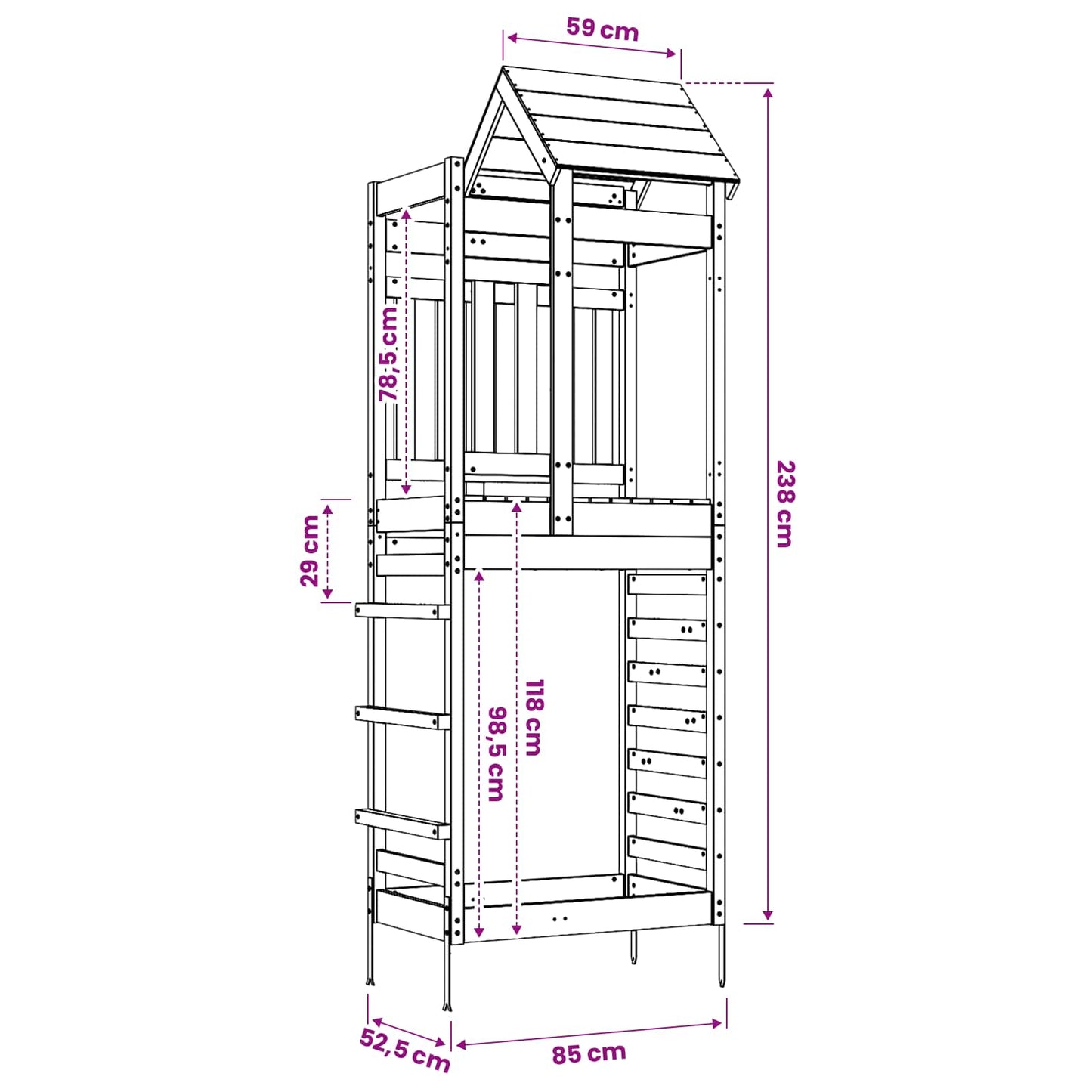 vidaXL Play Tower Brown 52.5 x 85 x 238 cm Solid Impregnated Wood