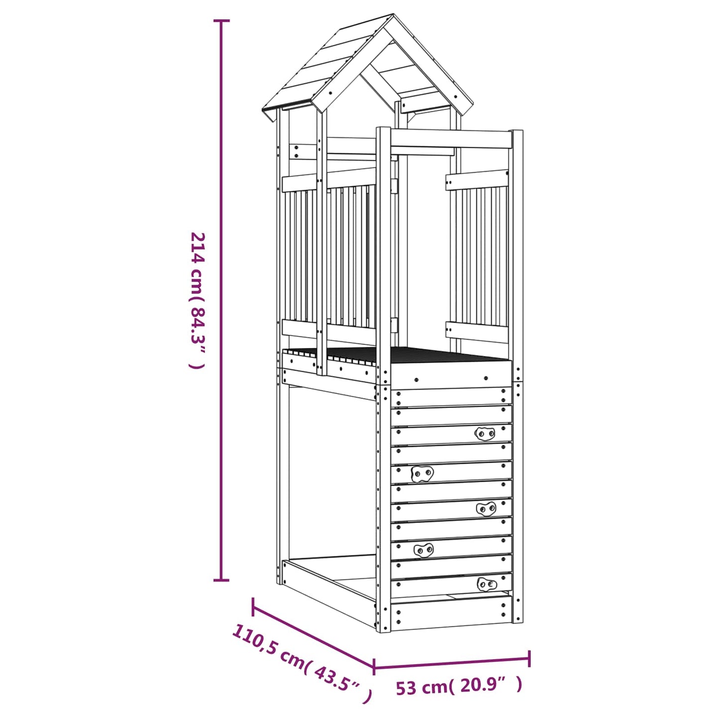 vidaXL Play Tower Brown 53 x 110.5 x 214 cm Solid Pine Wood