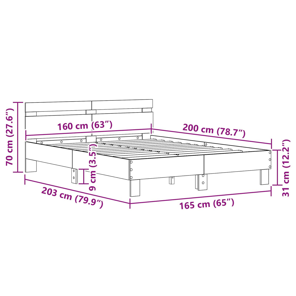 vidaXL Bed Frame Black Oak 160 x 200 cm Engineered Wood