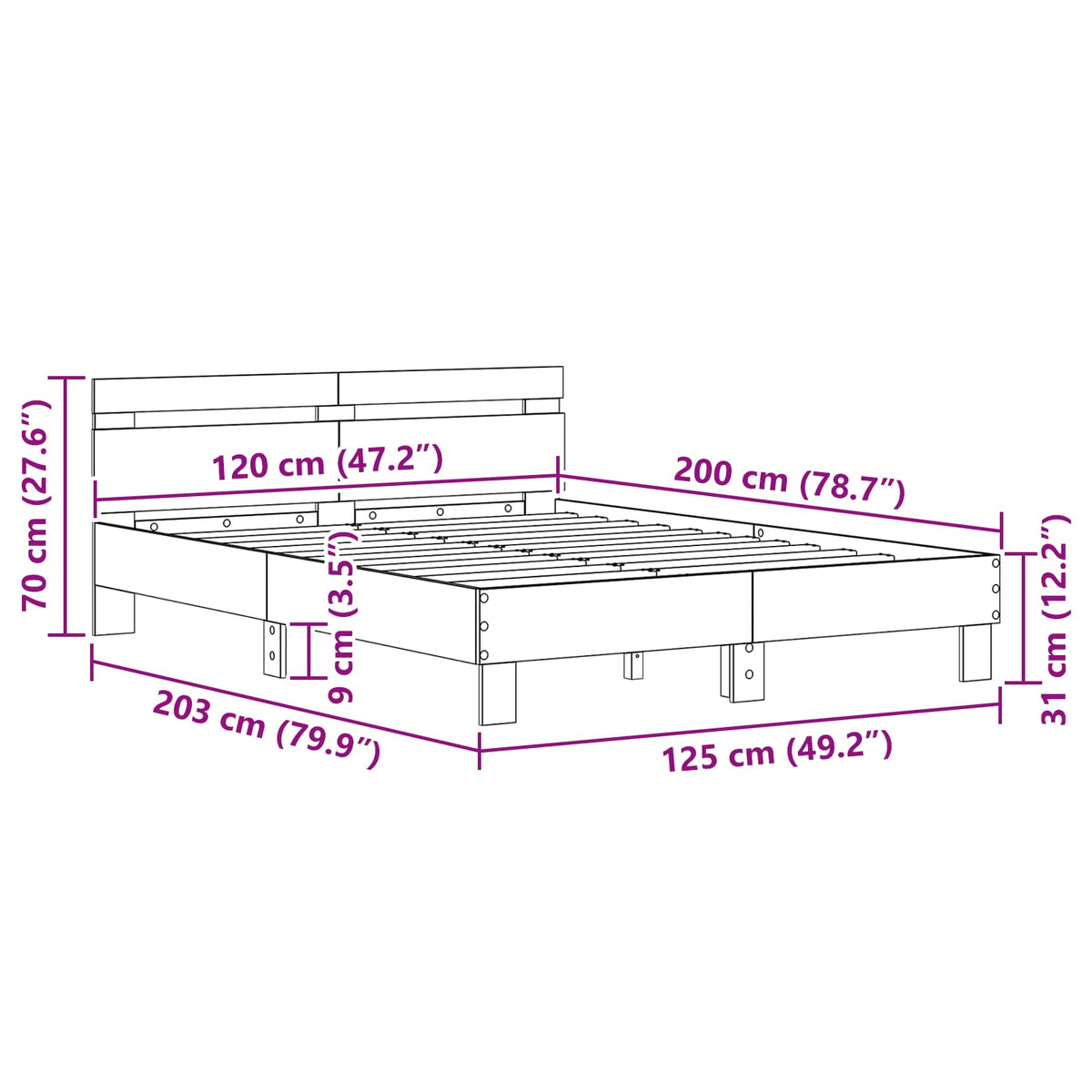 vidaXL Bed Frame Black Oak 120 x 200 cm Engineered Wood