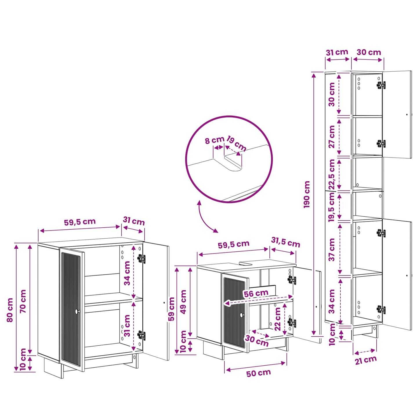 vidaXL 3 Piece Bathroom Cabinet Set EDE Black Engineered Wood