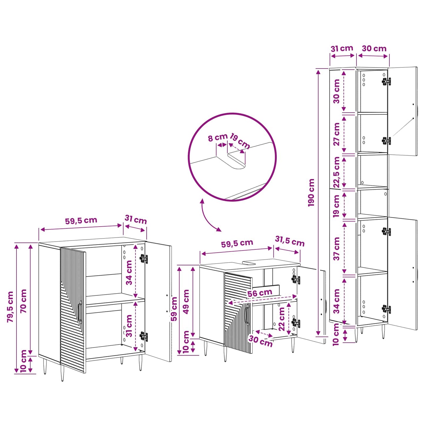 vidaXL 3 Piece Bathroom Cabinet Set HAARLEM Smoked Oak Engineered Wood