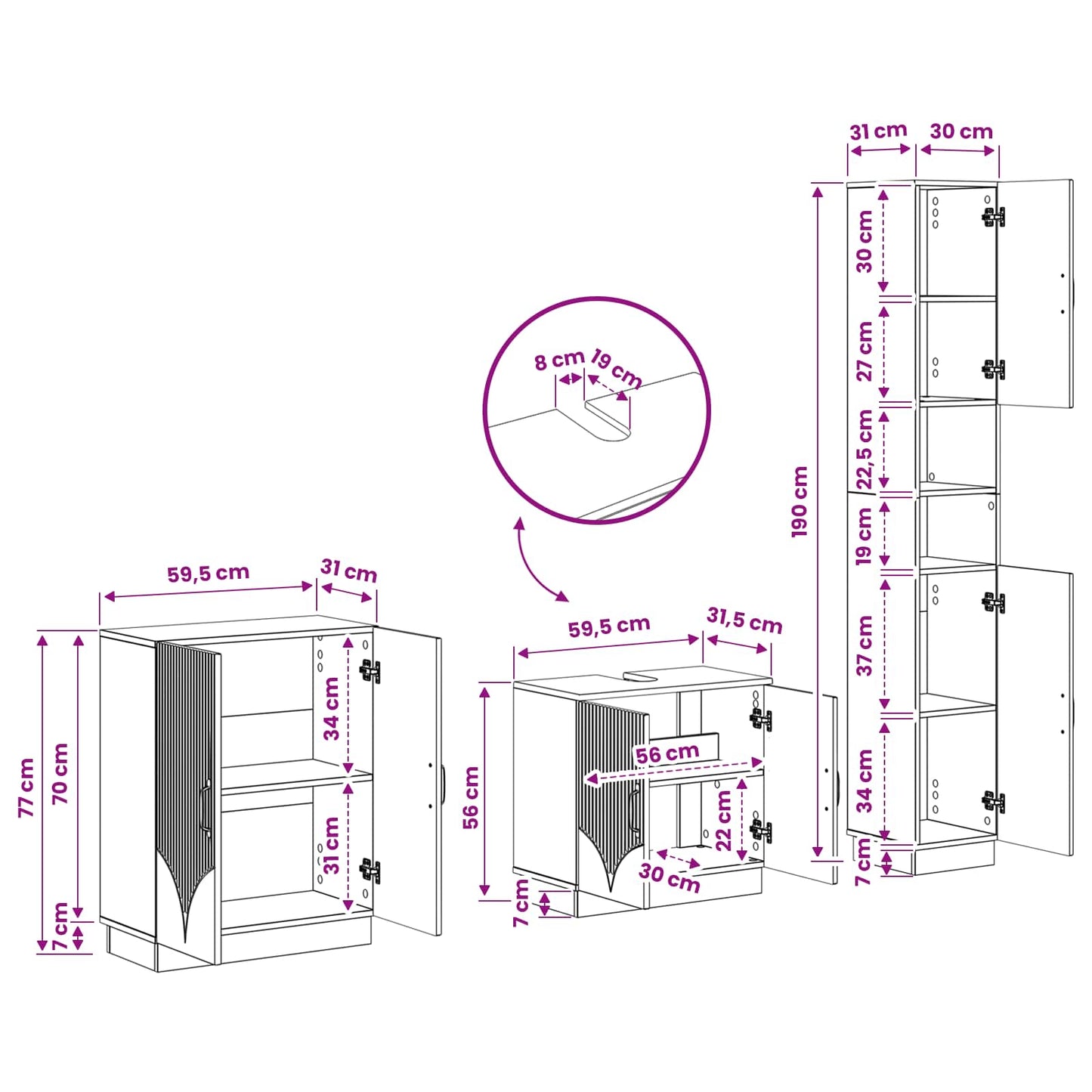 vidaXL 3 Piece Bathroom Cabinet Set HOORN High Gloss White