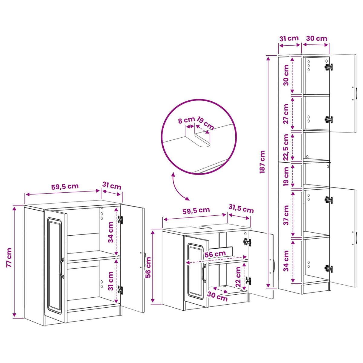 vidaXL 3 Piece Bathroom Cabinet Set UTRECHT Old Wood Engineered Wood