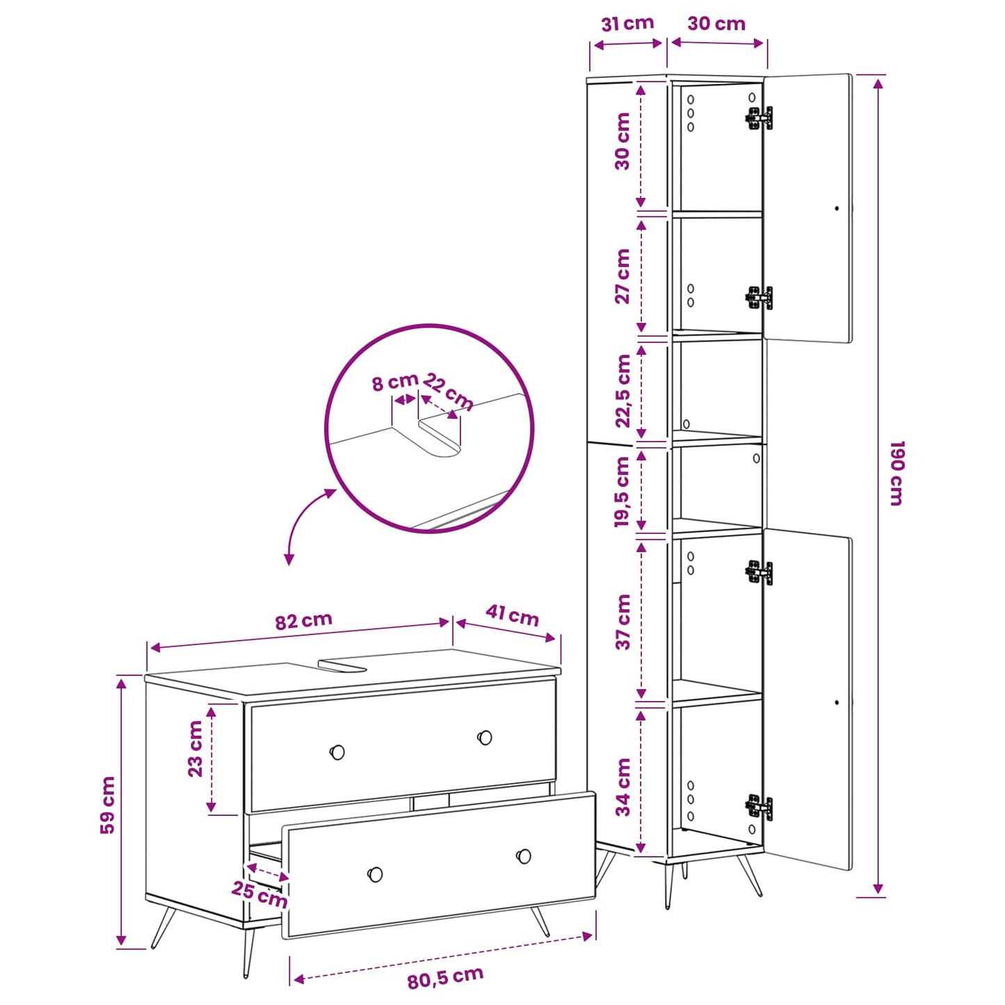 vidaXL 2 Piece Bathroom Cabinet Set BREDA Grey Sonoma Engineered Wood