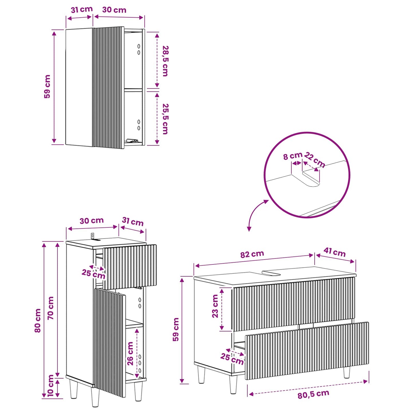 vidaXL 3 Piece Bathroom Cabinet Set ARNHEM Grey Sonoma Engineered Wood