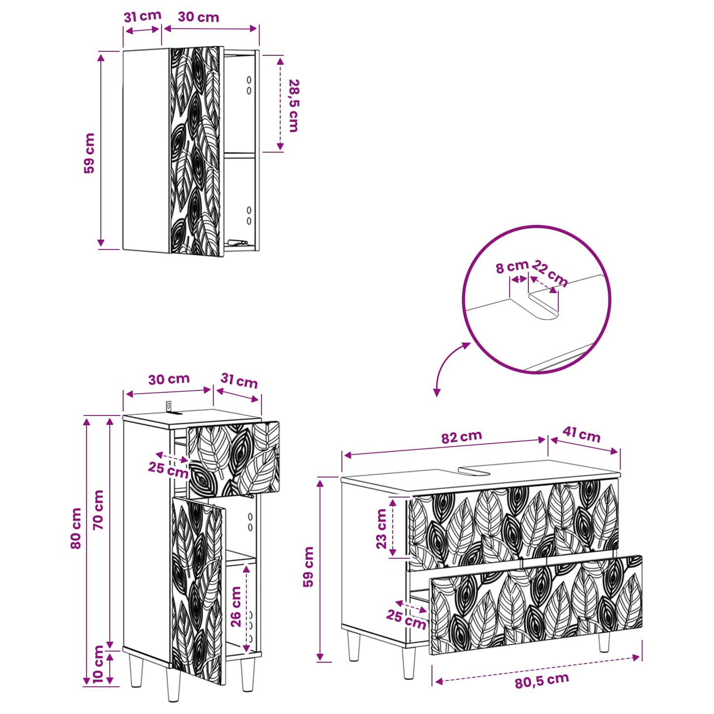 vidaXL 3 Piece Bathroom Cabinet Set DELFT Grey Sonoma Engineered Wood