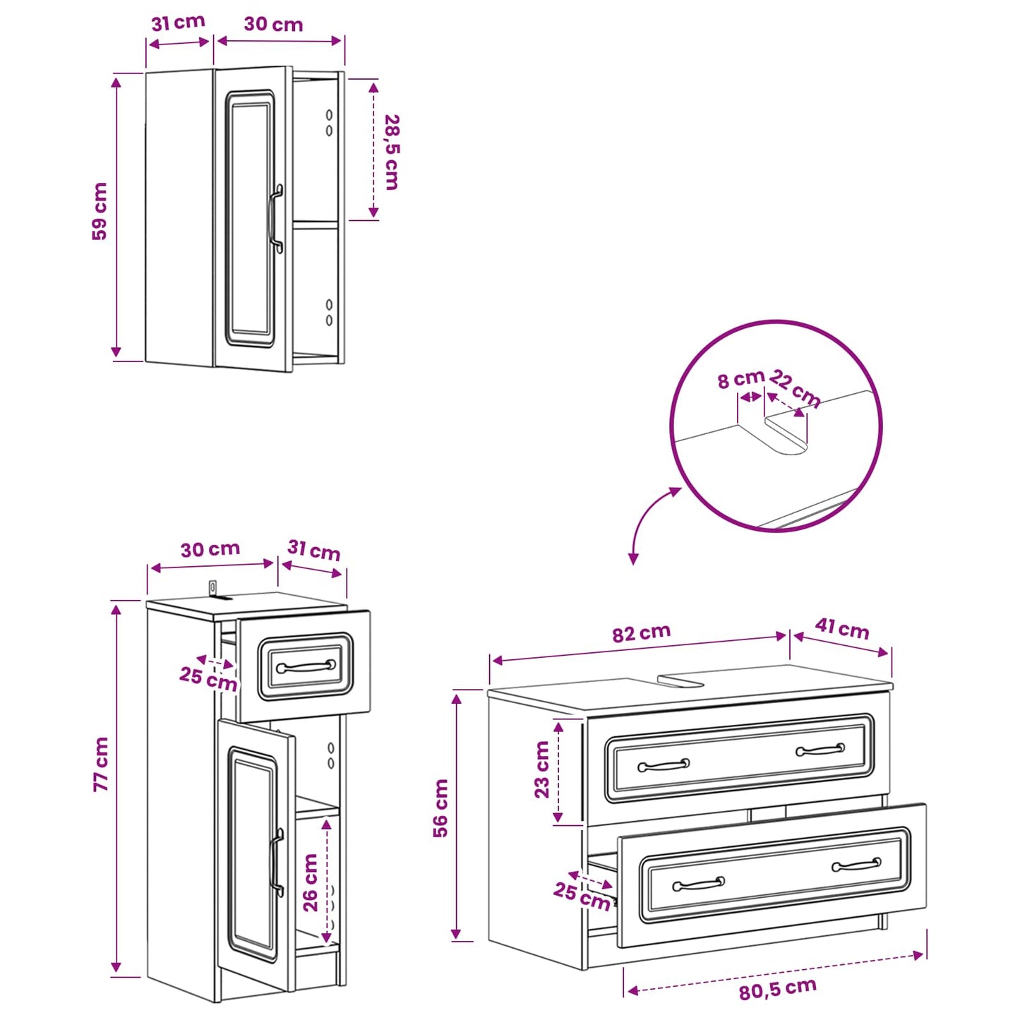 vidaXL 3 Piece Bathroom Cabinet Set UTRECHT Concrete Grey