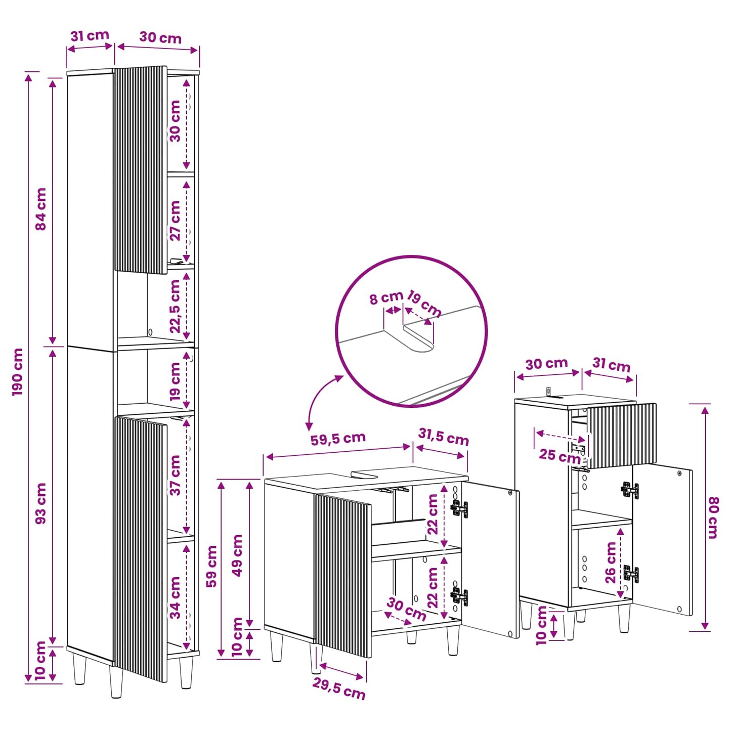 vidaXL 3 Piece Bathroom Cabinet Set ARNHEM Engineered Wood