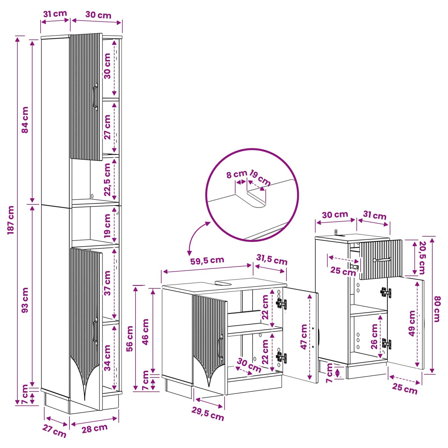 vidaXL 3 Piece Bathroom Cabinet Set HOORN Engineered Wood