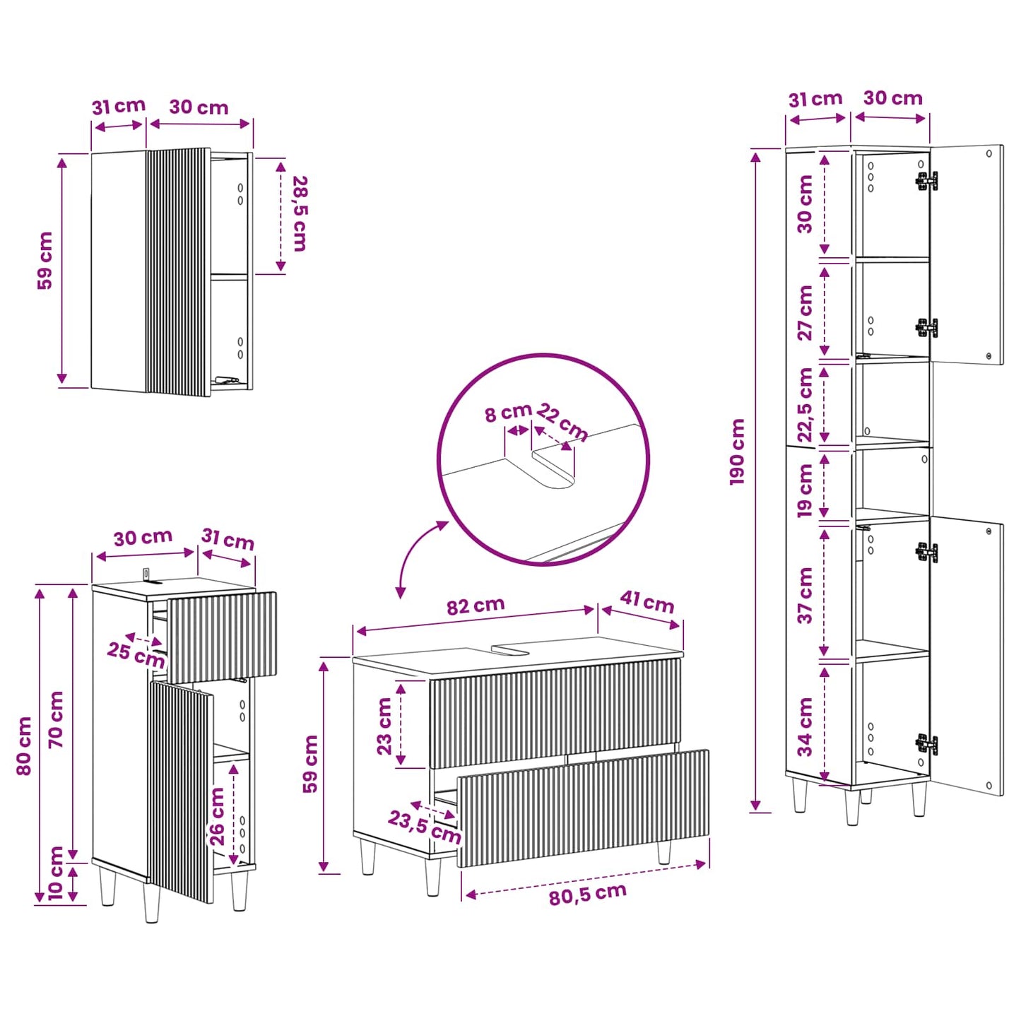 vidaXL 4 Piece Bathroom Cabinet Set ARNHEM Old Wood Engineered Wood