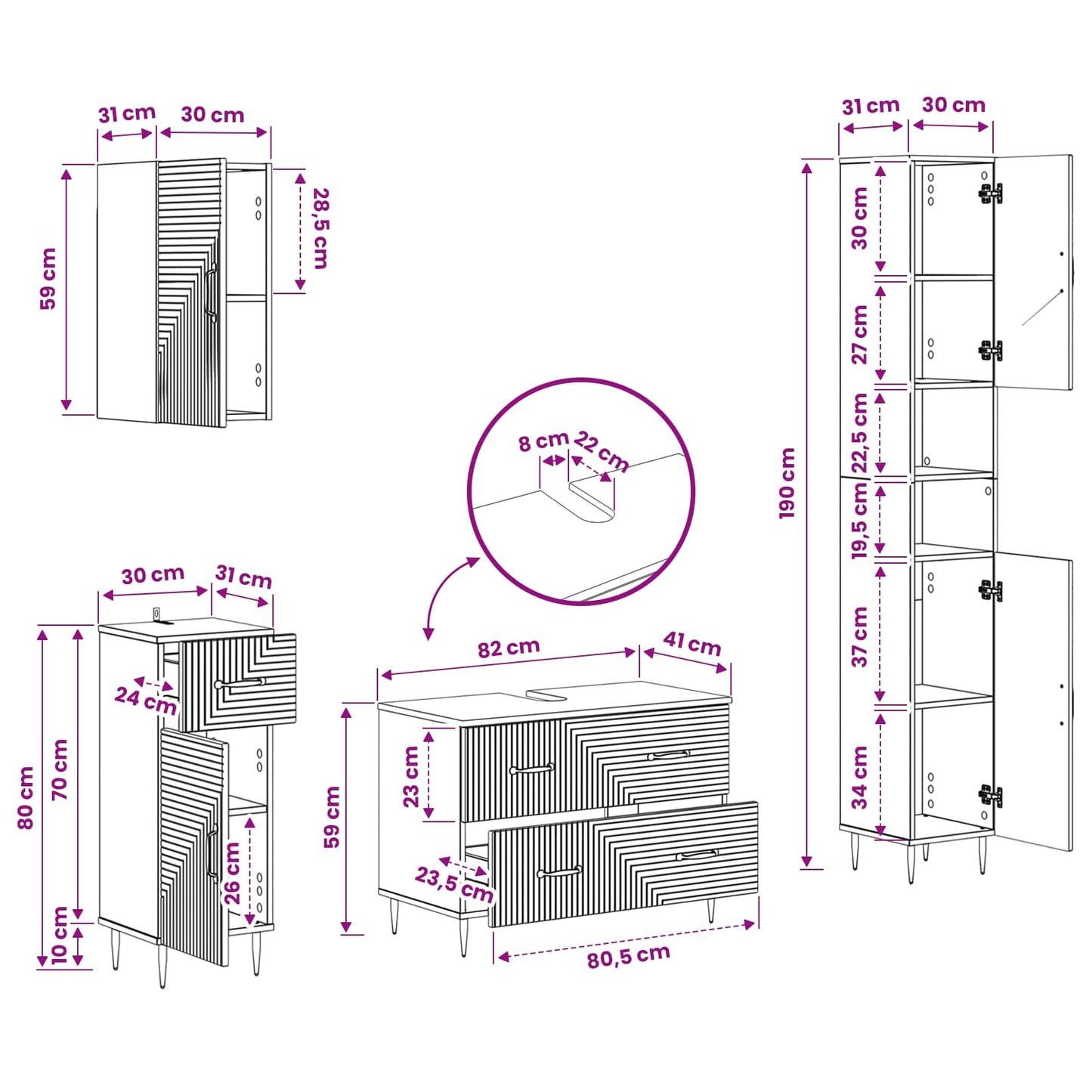 vidaXL 4 Piece Bathroom Cabinet Set HAARLEM Sonoma Oak Engineered Wood