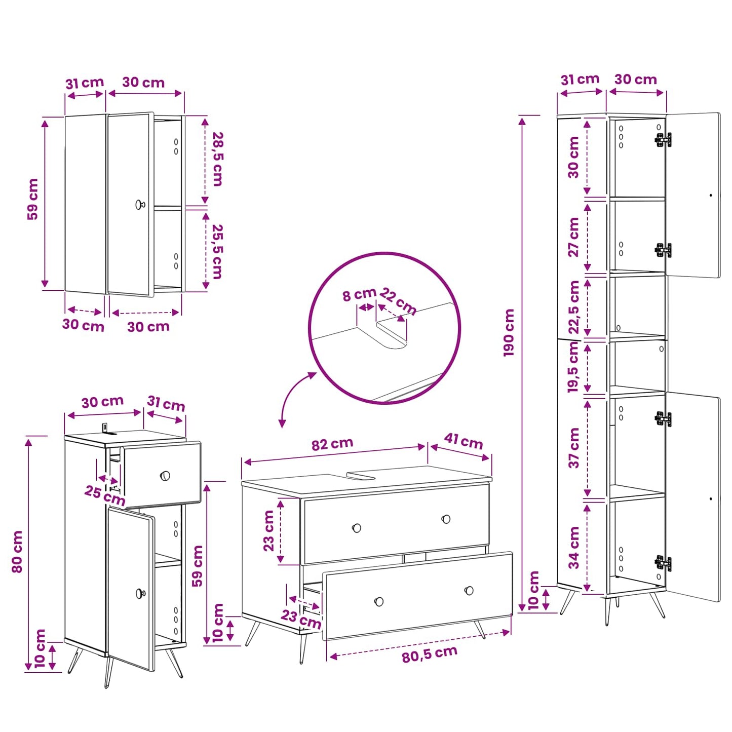 vidaXL 4 Piece Bathroom Cabinet Set BREDA Artisan Oak Engineered Wood