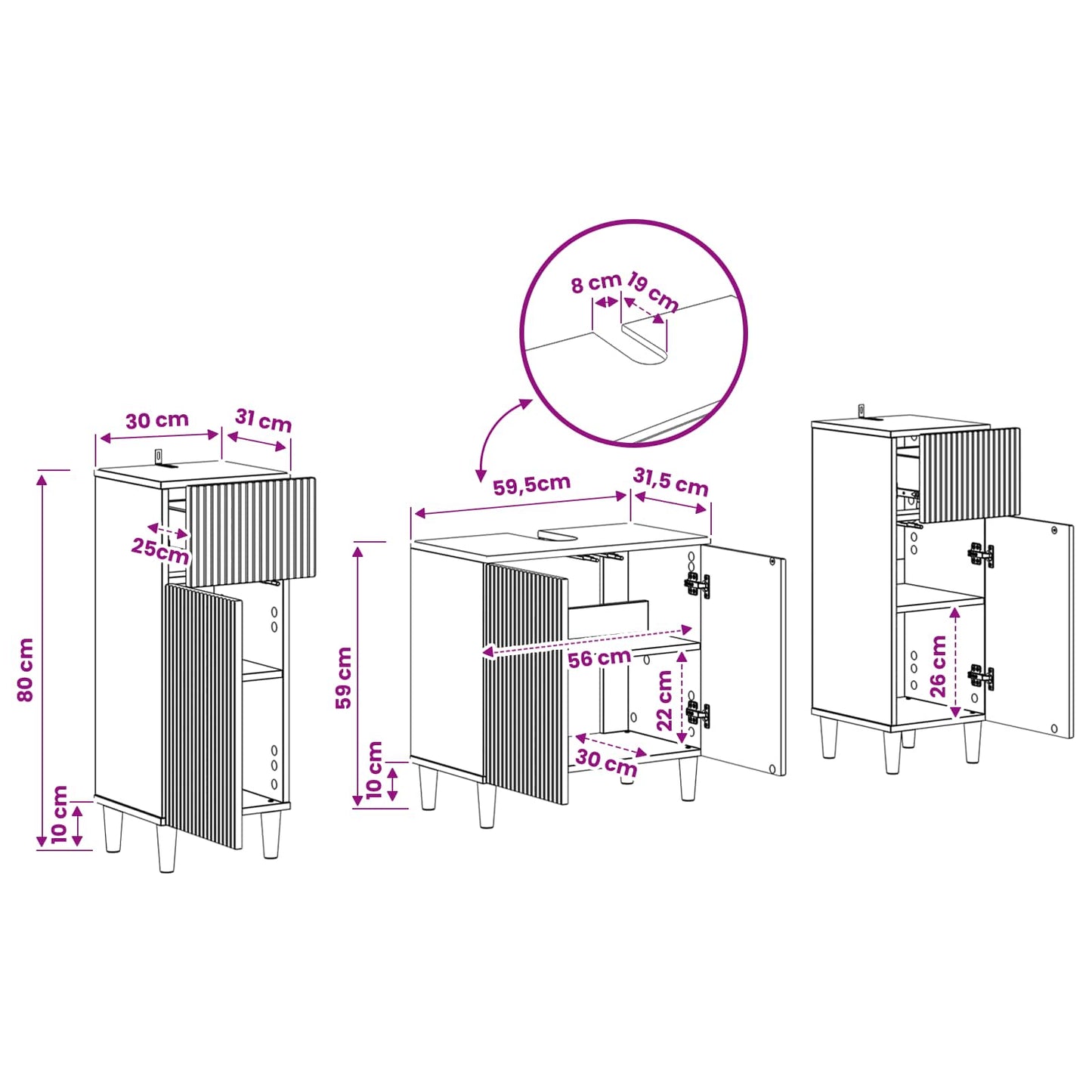 vidaXL 3 Piece Bathroom Cabinet Set ARNHEM Concrete Grey