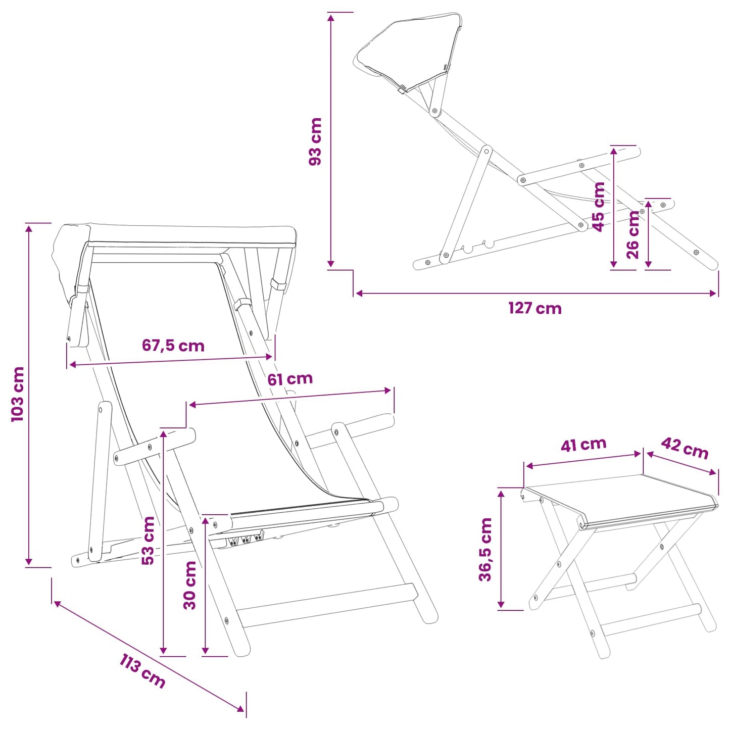 vidaXL Deck Chair 4 pcs 3 Position Solid Eucalyptus Wood Leaf Pattern