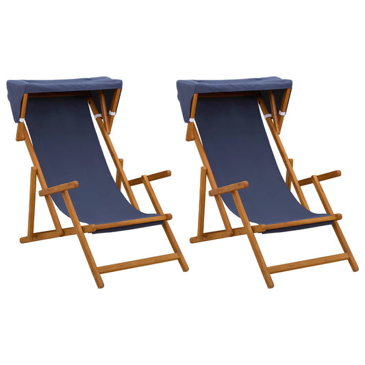 vidaXL Deck Chair 2 pcs 3 Position Solid Eucalyptus Wood Blue