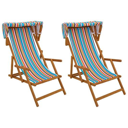 vidaXL Deck Chair 2 pcs 3 Position Solid Eucalyptus Wood Multicolour