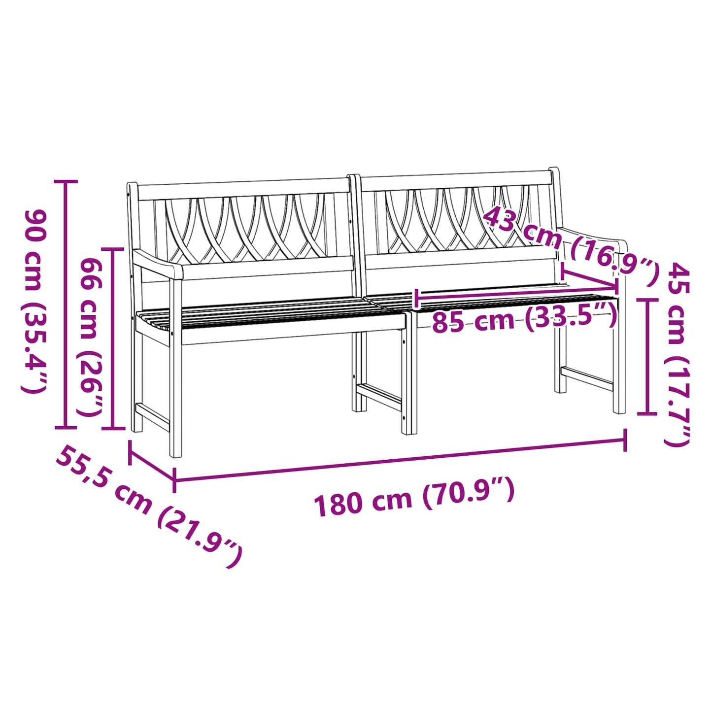 vidaXL Outdoor Bench Natural 180 x 55.5 x 90 cm Solid Acacia Wood