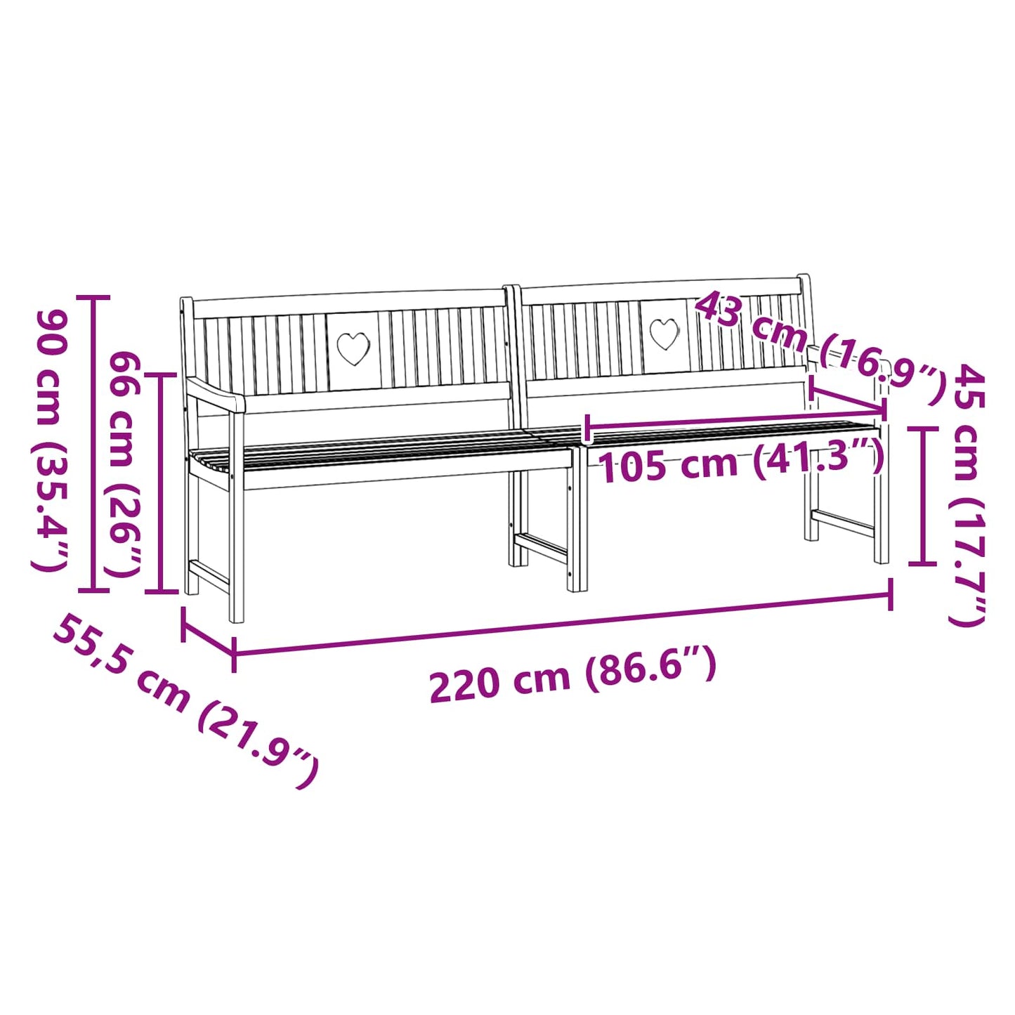 vidaXL Outdoor Bench Natural 220 x 55.5 x 90 cm Solid Acacia Wood