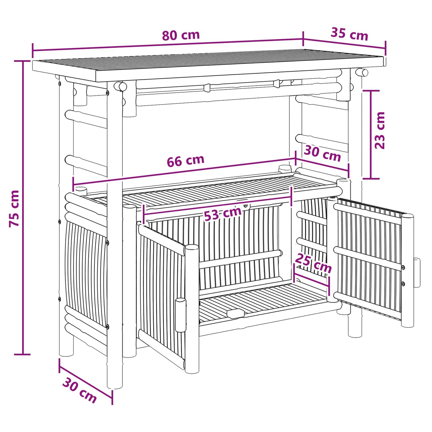 vidaXL Console Table with Shelf Natural 80 x 35 x 75 cm Bamboo