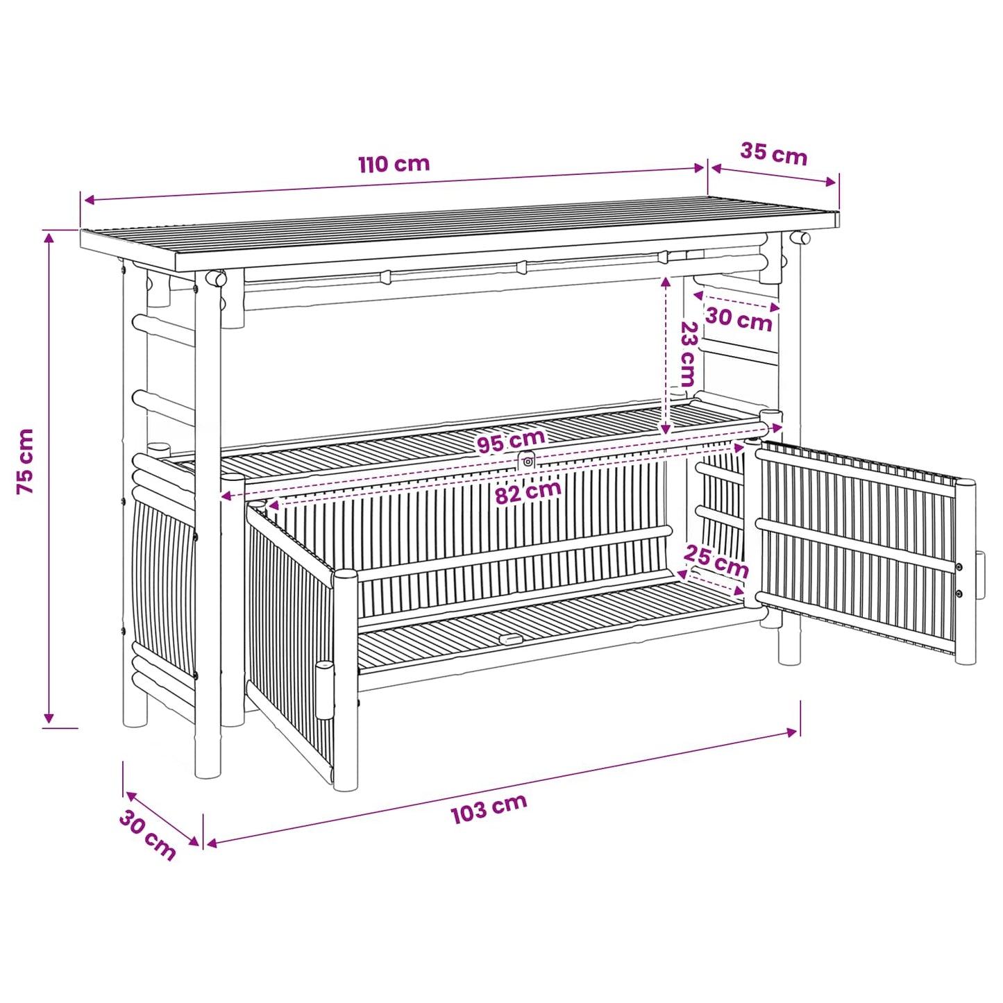 vidaXL Console Table with Shelf Natural 110 x 35 x 75 cm Bamboo