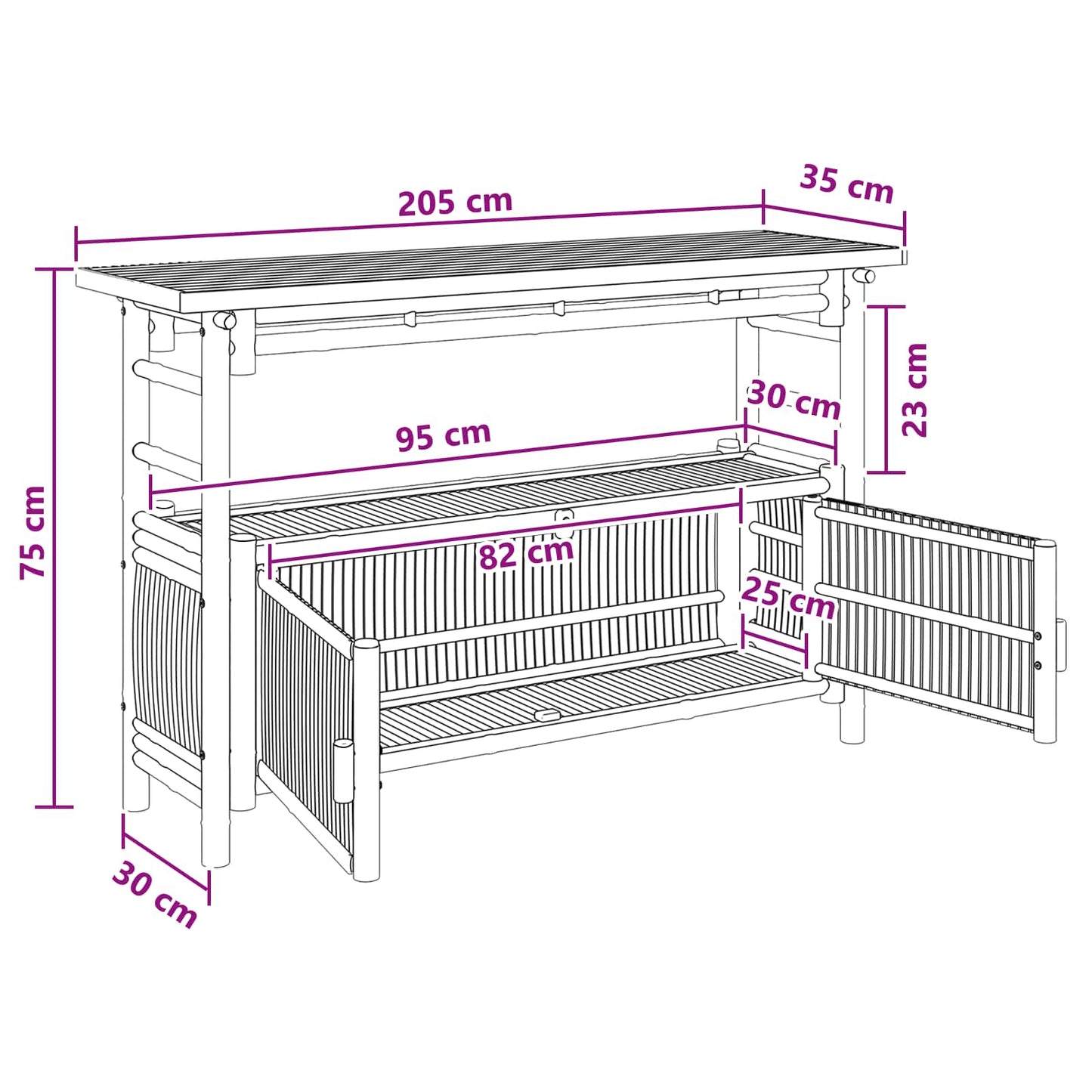 vidaXL Console Table with Shelf Natural 110 x 35 x 75 cm Bamboo