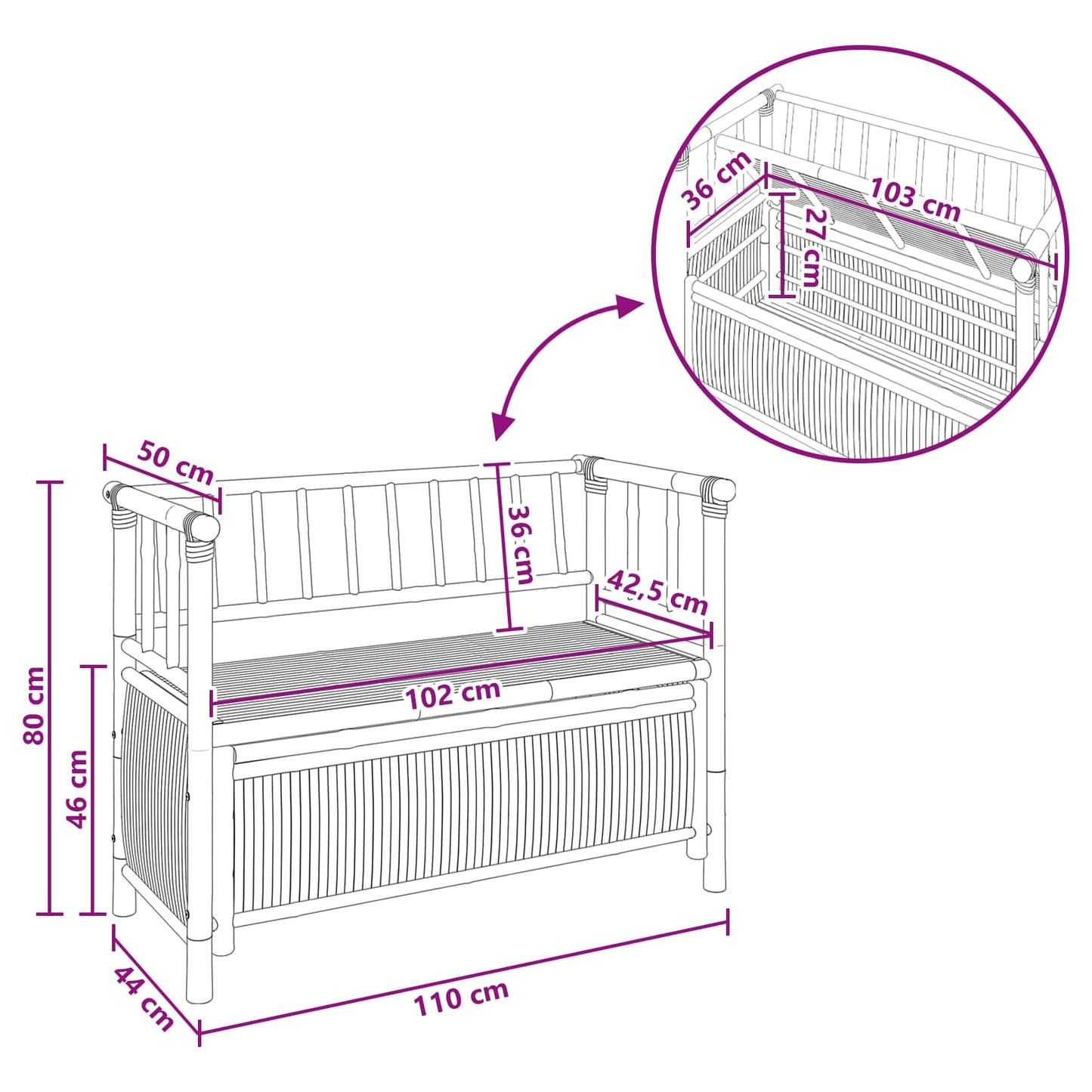 vidaXL Garden Storage Bench 110 x 47 x 80 cm Bamboo Natural
