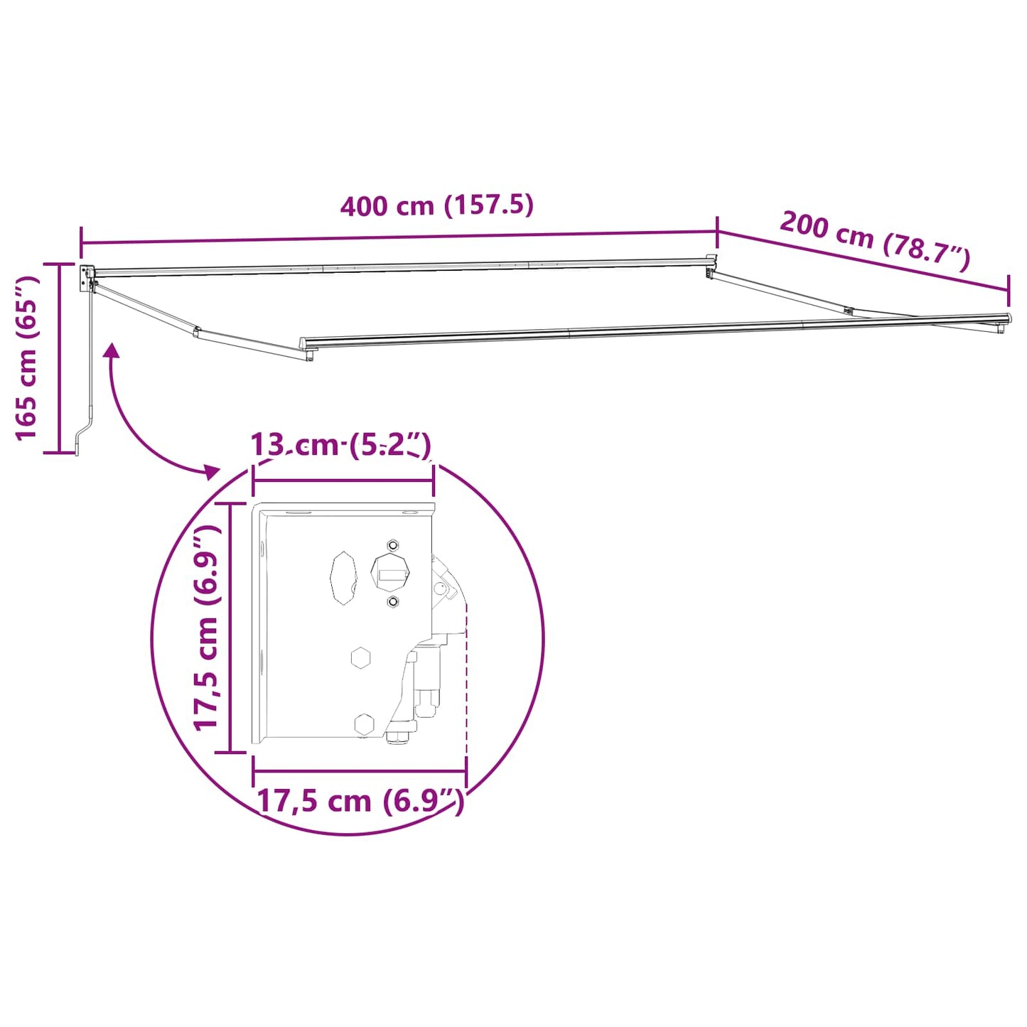 vidaXL Manual Retractable Awning Frame White 4 x 2 m Aluminium