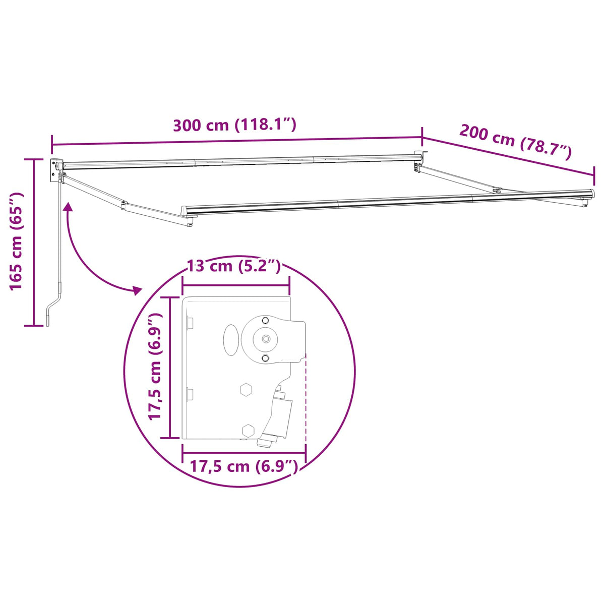vidaXL Manual Awning Frame 3 x 2 m Anthracite Powder-Coated Aluminium