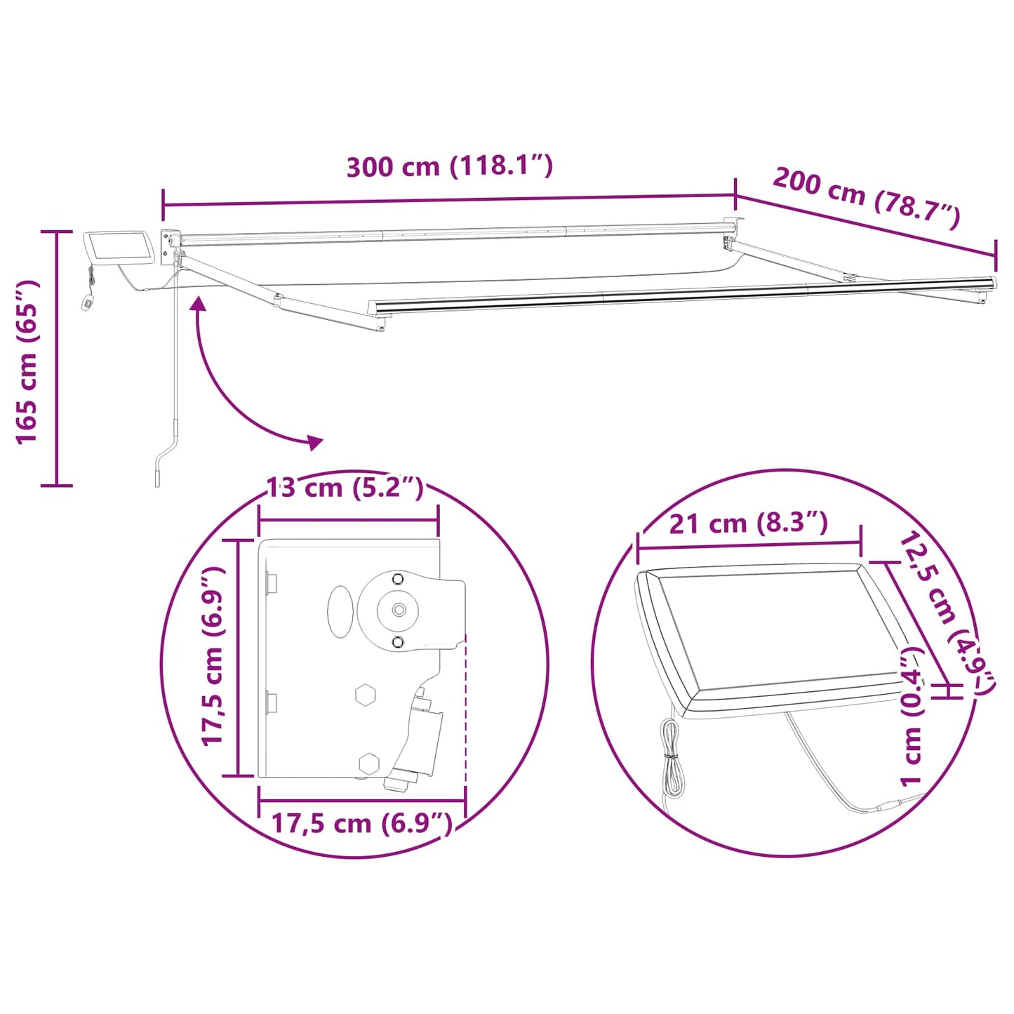 vidaXL Electric Retractable Awning Frame White 3 x 2 m Aluminium