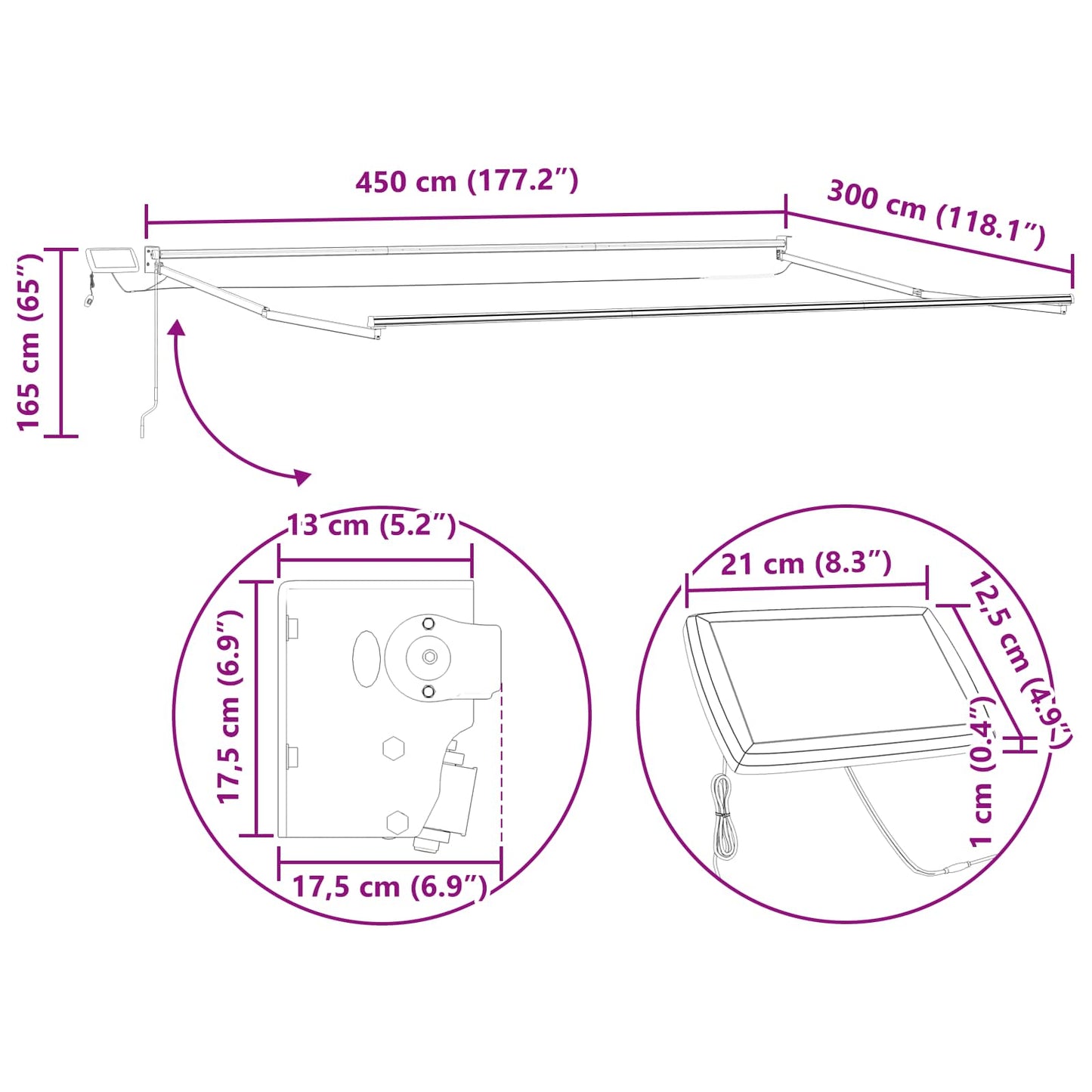 vidaXL Electric Retractable Awning Frame White 4.5 x 3 m Aluminium