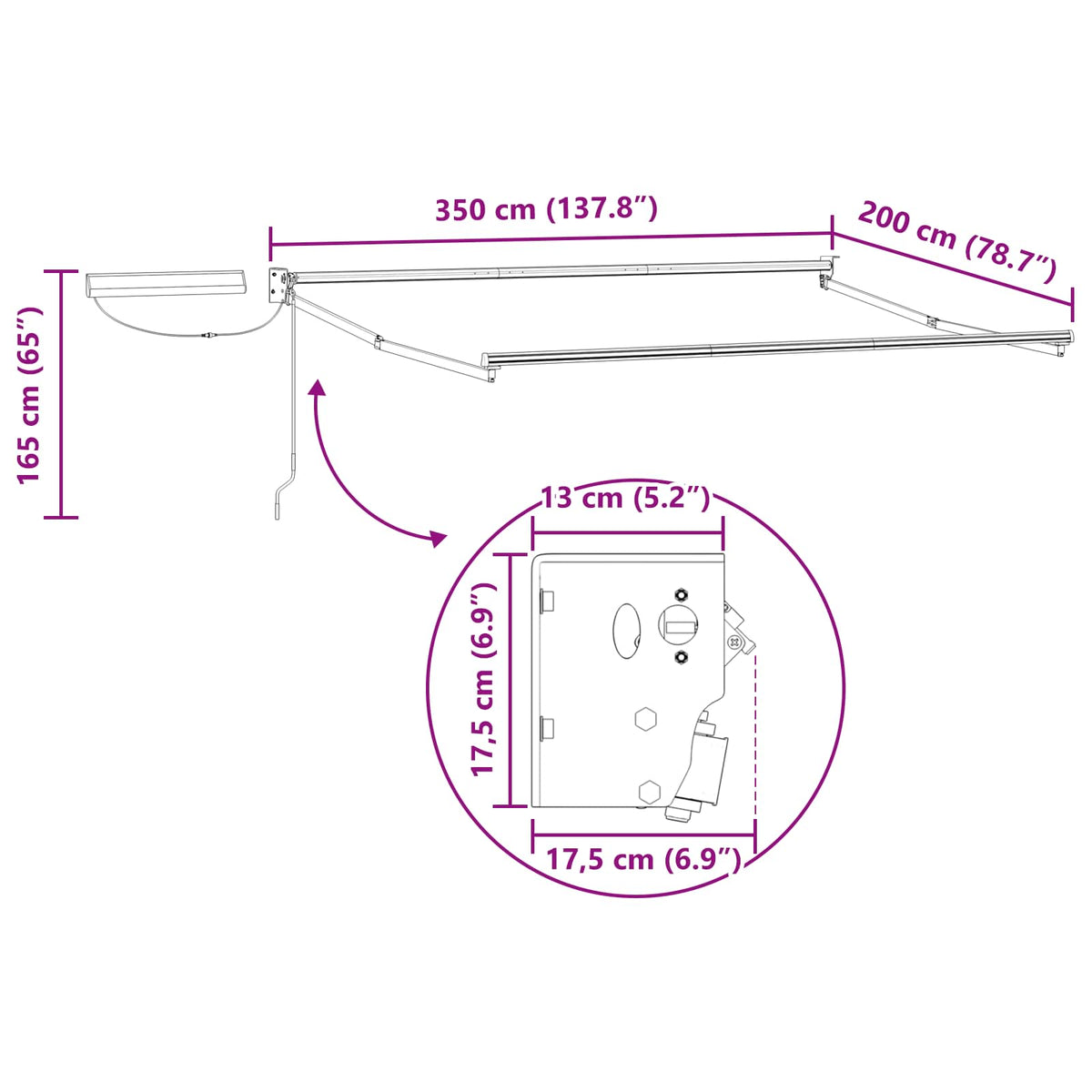 vidaXL Solar Electric Awning Frame 3.5 x 2 m White
